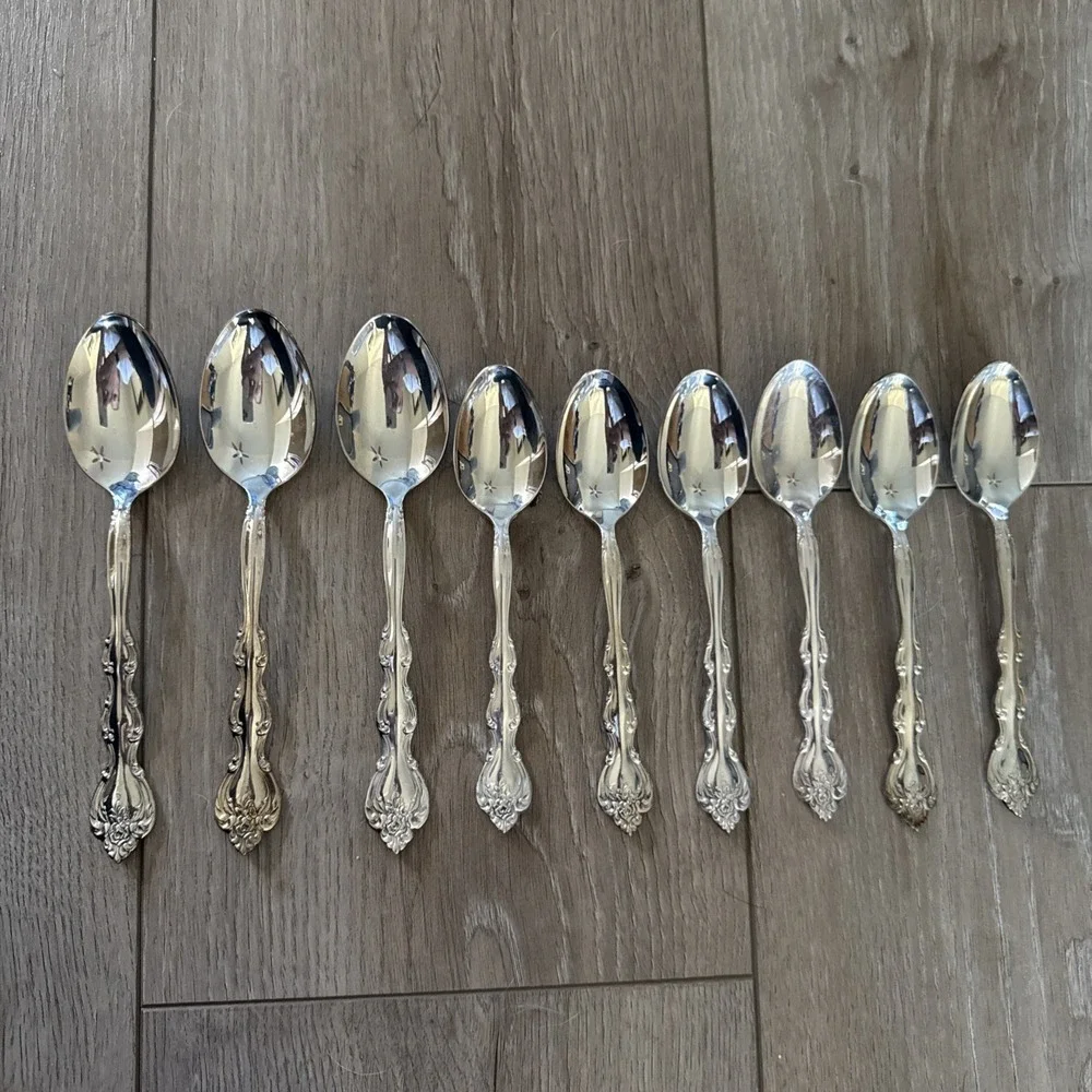 Set of 9 Teaspoons & Soup Spoon 1971 INTERLUDE Vintage International SilverPlate